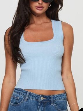 Princess Polly Light Blue Ribbed Scoop Neck Tank Top